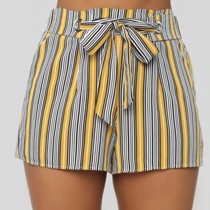 Mustard strip shorts
